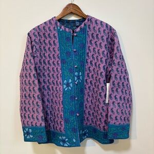 PHOOL Reversible Quilted Boho Jacket Purple Teal Paisley Women’s Large